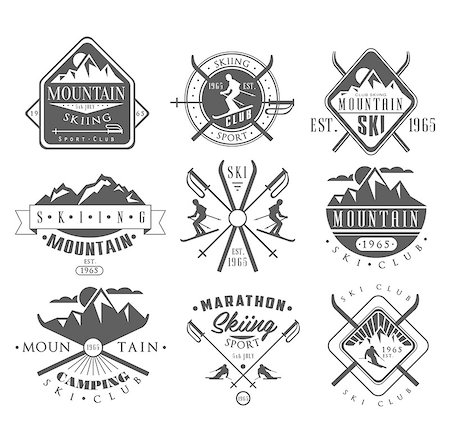 simsearch:400-08348524,k - Vintage Skiing Labels and Design Elements Vector Set Stock Photo - Budget Royalty-Free & Subscription, Code: 400-08347539