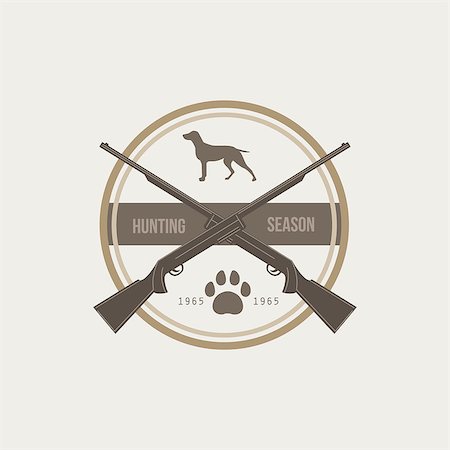 simsearch:400-08348524,k - Hunting Vintage Vector Emblem with Guns and Dog Icons and Badges. Vector Illustration Stock Photo - Budget Royalty-Free & Subscription, Code: 400-08348420