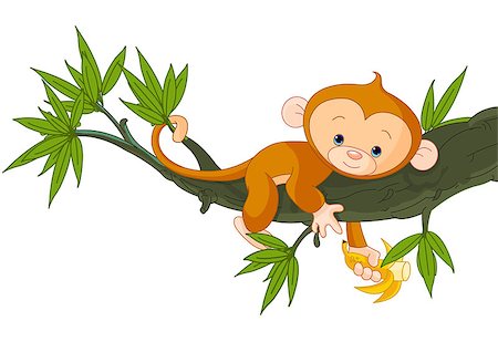 simsearch:400-04382902,k - Cute baby monkey holding banana on a tree Stock Photo - Budget Royalty-Free & Subscription, Code: 400-08348838