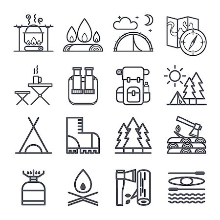 Set of camping equipment symbols and icons Stock Photo - Budget Royalty-Free & Subscription, Code: 400-08348931