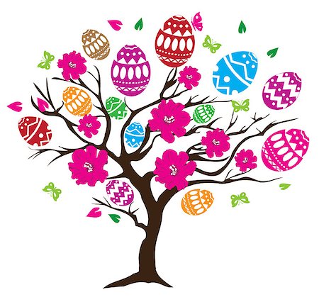 vector illustration of Easter tree with eggs, birds Foto de stock - Super Valor sin royalties y Suscripción, Código: 400-08349019