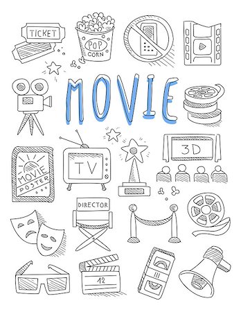 shooting star - Cinema doodles set of hand drawn  vector illustration Stock Photo - Budget Royalty-Free & Subscription, Code: 400-08349217