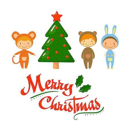 Cute kids and Christmas elements vector illustration Stock Photo - Budget Royalty-Free & Subscription, Code: 400-08349303