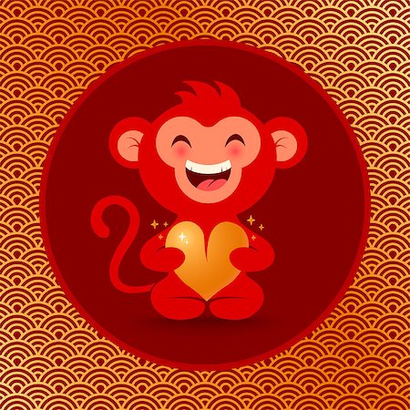 Vector illustration of a monkey with golden heart Stock Photo - Budget Royalty-Free & Subscription, Code: 400-08349367