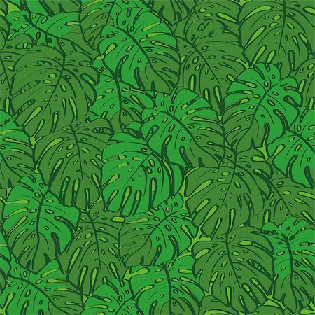 simsearch:400-04701752,k - Seamless background, pattern of green monstera plant leaves. Vector Photographie de stock - Aubaine LD & Abonnement, Code: 400-08349697