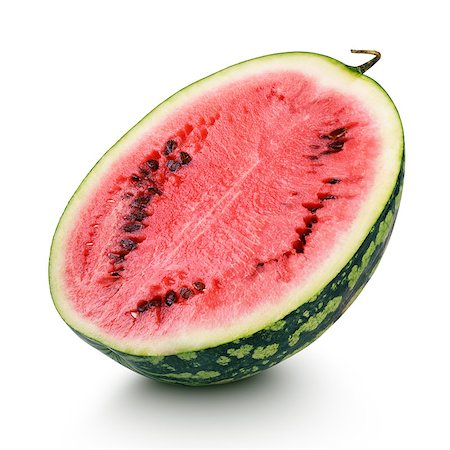 simsearch:400-04386768,k - Half of ripe watermelon isolated on white background with clipping path Stock Photo - Budget Royalty-Free & Subscription, Code: 400-08340489