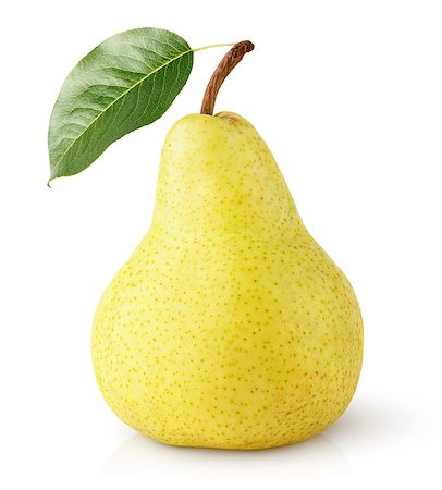 Ripe yellow pear fruit with leaf isolated on white with clipping path Photographie de stock - Aubaine LD & Abonnement, Code: 400-08340492