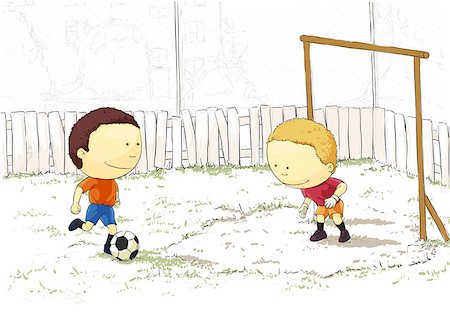Children playing football in the yard Stock Photo - Budget Royalty-Free & Subscription, Code: 400-08341206