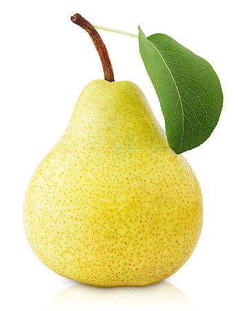 Ripe yellow pear fruit with leaf isolated on white with clipping path Photographie de stock - Aubaine LD & Abonnement, Code: 400-08341543