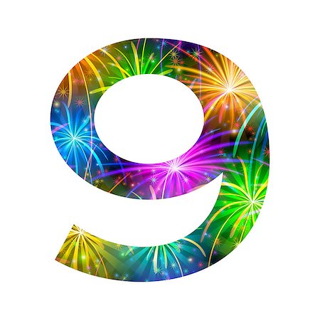 Mathematical sign, number nine, stylized colorful holiday firework with stars and flares, element for web design. Eps10, contains transparencies. Vector Stock Photo - Budget Royalty-Free & Subscription, Code: 400-08341620