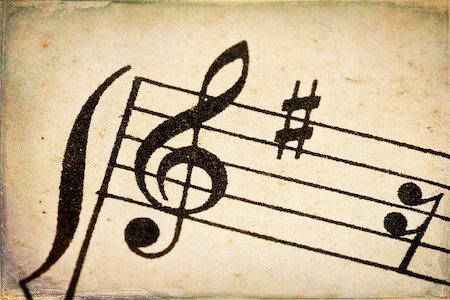 simsearch:400-04570412,k - treble clef - macro of sheet music on vintage paper with added grunge texture and border Stock Photo - Budget Royalty-Free & Subscription, Code: 400-08342105