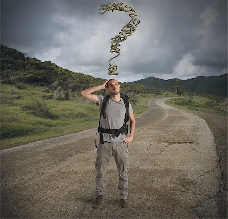 query - Boy explorer lost in a mountain path Stock Photo - Budget Royalty-Free & Subscription, Code: 400-08342429