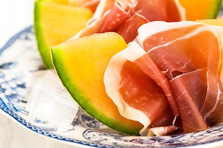 simsearch:400-06207145,k - Prosciutto with cantaloupe melon-traditional Italian appetizer Stock Photo - Budget Royalty-Free & Subscription, Code: 400-08342641