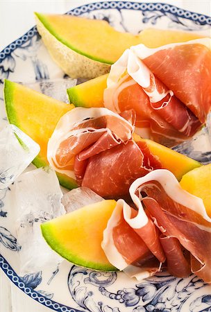 simsearch:400-06207145,k - Prosciutto with cantaloupe melon-traditional Italian appetizer Stock Photo - Budget Royalty-Free & Subscription, Code: 400-08342642