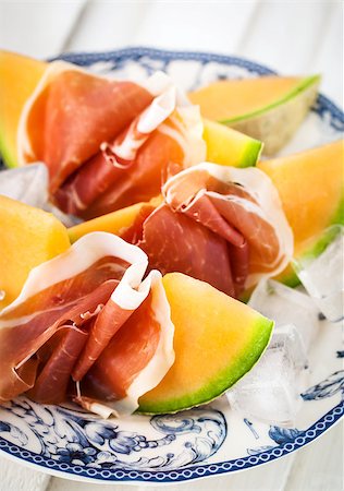 simsearch:400-06207145,k - Prosciutto with cantaloupe melon-traditional Italian appetizer Stock Photo - Budget Royalty-Free & Subscription, Code: 400-08342643
