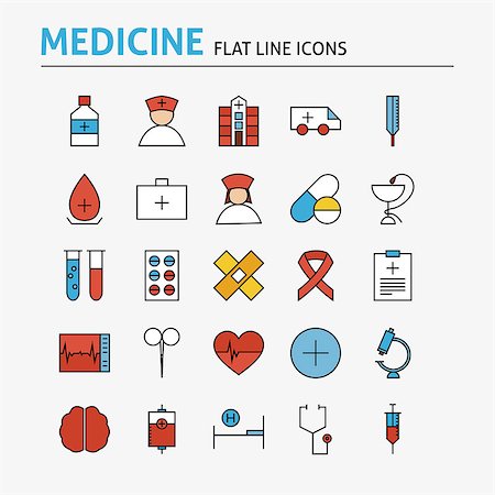 pills vector - Healthcare and Medical Colorful Flat Line Icons Set. Vector Set of 25 Medicine and Health Modern Thin Outline Icons for Web and Mobile. Linear Icons Collection. Stock Photo - Budget Royalty-Free & Subscription, Code: 400-08343733