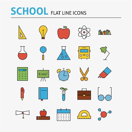 School and Education Colorful Flat Line Icons Set. Vector Set of 25 Science Graduation Modern Thin Outline Icons for Web and Mobile. Linear Icons Collection. Stock Photo - Budget Royalty-Free & Subscription, Code: 400-08343745