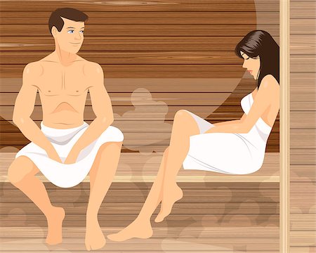 Vector illustration of a couple in sauna Stock Photo - Budget Royalty-Free & Subscription, Code: 400-08374132