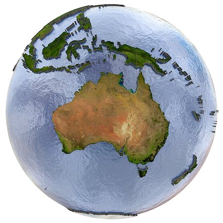 simsearch:400-08401820,k - Australia on highly detailed planet Earth with embossed continents and country borders. Isolated on white background. Elements of this image furnished by NASA. Photographie de stock - Aubaine LD & Abonnement, Code: 400-08374553