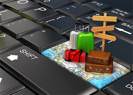 Travel the world, suitcases on the map, keyboard Stock Photo - Budget Royalty-Free & Subscription, Code: 400-08374825