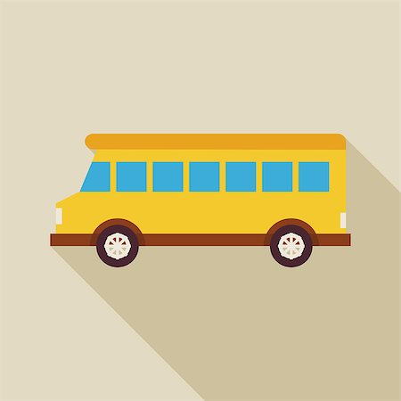 simsearch:400-07042264,k - Flat School Bus Transport Illustration with long Shadow. Back to School Vector illustration. Vehicle Truck Car Object. Traffic and Transportation Stock Photo - Budget Royalty-Free & Subscription, Code: 400-08375067