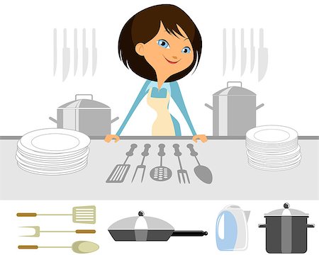 Vector illustration of a girl prepares a meal Stock Photo - Budget Royalty-Free & Subscription, Code: 400-08375261