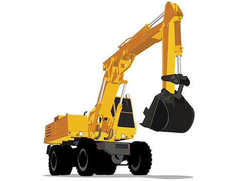 simsearch:400-08791419,k - Vector illustration of a yellow excavator with wheels Stock Photo - Budget Royalty-Free & Subscription, Code: 400-08375272
