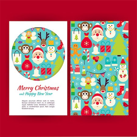 snowman snow angel - Happy New Year Banners Set Template. Flat Style Vector Illustration of Brand Identity for Merry Christmas Promotion. Colorful Pattern for Advertising. Stock Photo - Budget Royalty-Free & Subscription, Code: 400-08376241