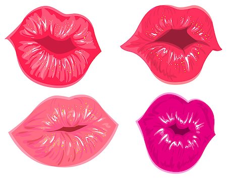 simsearch:400-07464468,k - Set female lips kiss. Isolated on white vector illustration Stock Photo - Budget Royalty-Free & Subscription, Code: 400-08377408
