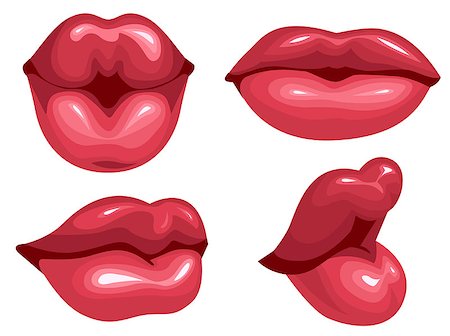 simsearch:400-07464468,k - Set female lips kiss. Isolated on white vector illustration Stock Photo - Budget Royalty-Free & Subscription, Code: 400-08377606
