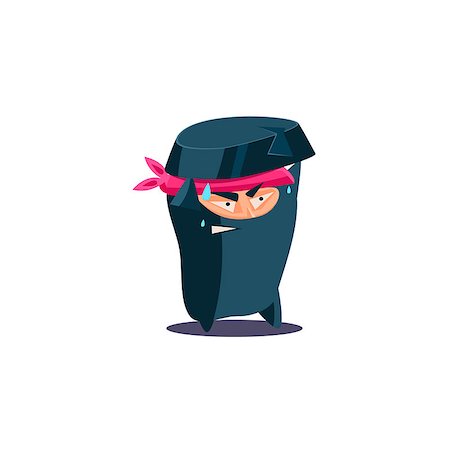 simsearch:400-04790516,k - Cute Emotional Ninja Holding a Heavy Stone. Flat Vector Illustration Stock Photo - Budget Royalty-Free & Subscription, Code: 400-08378758