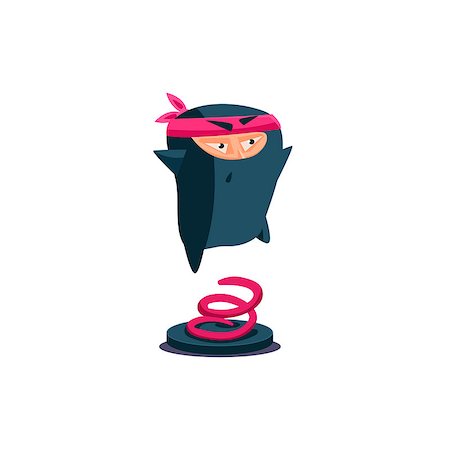 simsearch:400-04790516,k - Cute Emotional Ninja Jumping Up. Flat Vector Illustration Stock Photo - Budget Royalty-Free & Subscription, Code: 400-08378760