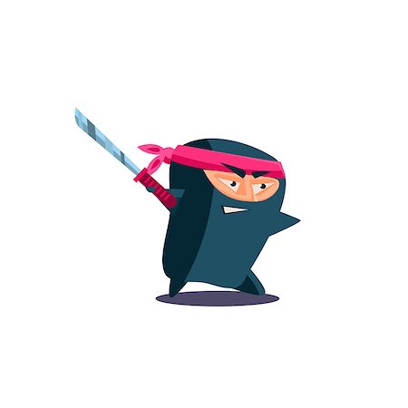 simsearch:400-04790516,k - Cute Emotional Ninja with Katana. Flat Vector Illustration Stock Photo - Budget Royalty-Free & Subscription, Code: 400-08378761