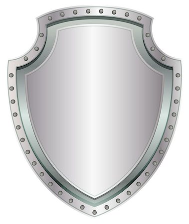 empty glossy icon - Empty steel shield. Blank metal badge with rivets. Isolated on white vector illustration Stock Photo - Budget Royalty-Free & Subscription, Code: 400-08378962