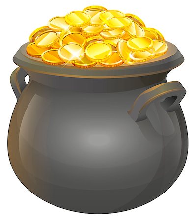 simsearch:400-04365987,k - Pot of gold coins. Full cauldron of gold. Isolated on white vector illustration Photographie de stock - Aubaine LD & Abonnement, Code: 400-08379240