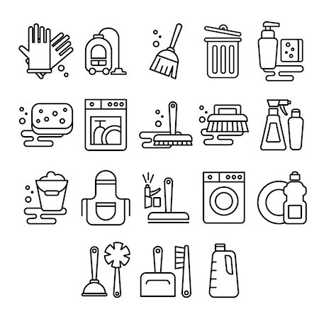 Cleaning, laundry, washing vector icons in flat style Stock Photo - Budget Royalty-Free & Subscription, Code: 400-08379300