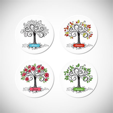 simsearch:400-06327292,k - Set trees of four seasons. Spring, autumn, summer, winter. Vector illustration. Isolated on white background. Stock Photo - Budget Royalty-Free & Subscription, Code: 400-08371665