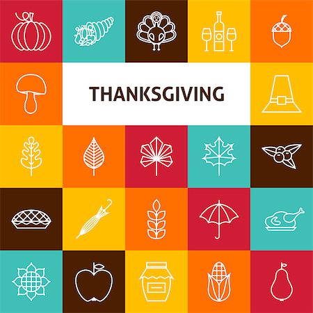 simsearch:400-04227157,k - Line Art Thanksgiving Day Holiday Icons Set. Vector Collection of 25 Modern Line Icons for Web and Mobile. Thanksgiving Dinner Traditional Bundle Stock Photo - Budget Royalty-Free & Subscription, Code: 400-08372295