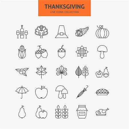 simsearch:400-04227157,k - Line Thanksgiving Day Holiday Icons Big Set. Vector Collection of 25 Autumn Thanksgiving Holiday  Modern Thin Line Icons for Web and Mobile. Food Dinner Traditional Icons Bundle Stock Photo - Budget Royalty-Free & Subscription, Code: 400-08372298