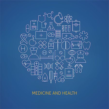 stethoscope icon - Thin Medical Line Health Care Icons Set Circle Shaped Concept. Vector Illustration of Medical Objects over Blue Background Stock Photo - Budget Royalty-Free & Subscription, Code: 400-08372319