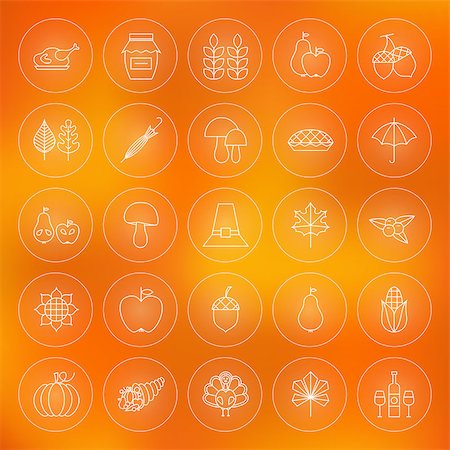 simsearch:400-04227157,k - Thin Outline Thanksgiving Dinner Circle Line Icons Set. Vector Collection of Autumn Thanksgiving Day Holiday Thin Line Circle Icons for Web and Mobile over Blurred Background.Traditional Food Bundle Stock Photo - Budget Royalty-Free & Subscription, Code: 400-08372320