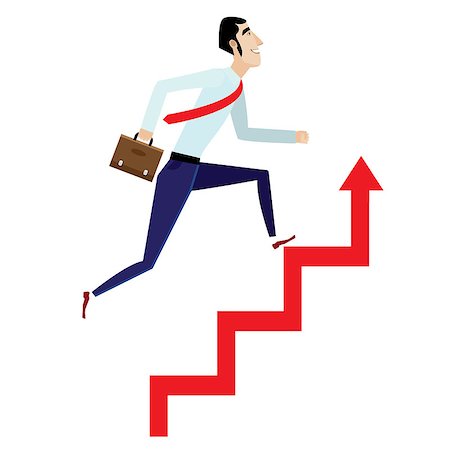 Vector illustration on white background featuring businessman running up on red arrow Stock Photo - Budget Royalty-Free & Subscription, Code: 400-08372995