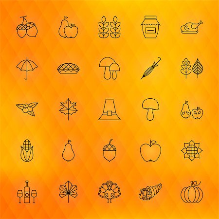 simsearch:400-04227157,k - Thanksgiving Day Thin Line Icons Set. Vector Collection of Thanksgiving Dinner Autumn Holiday Thin Line Icons for Web and Mobile over Polygonal Blurred Background. Food Traditional Bundle Stock Photo - Budget Royalty-Free & Subscription, Code: 400-08373630
