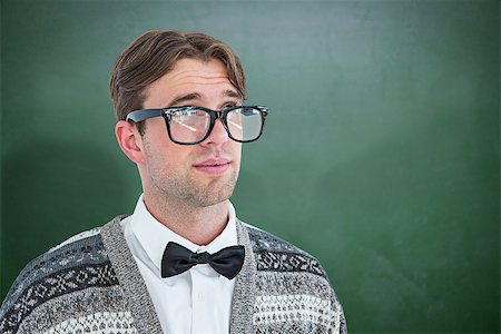 fashion computer illustration portraits - Thoughtful geeky hipster  against green chalkboard Stock Photo - Budget Royalty-Free & Subscription, Code: 400-08380685