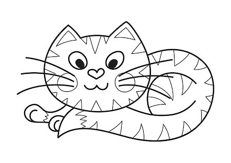 simsearch:400-08189024,k - Cartoon plump kitty, vector illustration of funny cute striped cat with kind muzzle, cat smiling and lying comfortably curtailed, coloring book page for children Photographie de stock - Aubaine LD & Abonnement, Code: 400-08399915