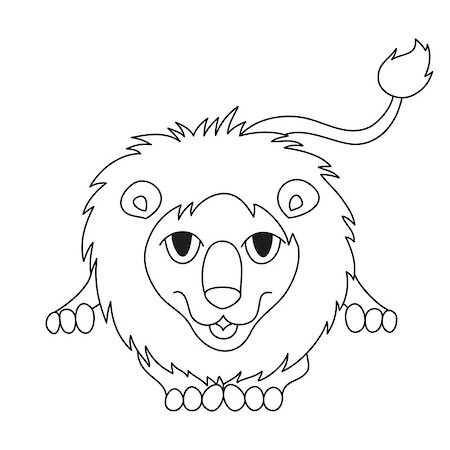 simsearch:400-08255624,k - Cute cartoon smiling lion lying with fluffy mane and kind muzzle, lion laughing and stretching. Vector illustration, coloring book page for children Stock Photo - Budget Royalty-Free & Subscription, Code: 400-08399913