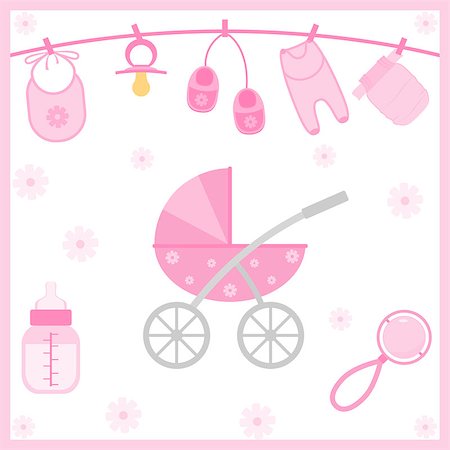 simsearch:400-05673438,k - Vector illustration of baby girl shower items Stock Photo - Budget Royalty-Free & Subscription, Code: 400-08404042