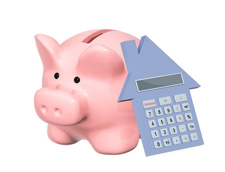 simsearch:400-04084846,k - Calculation of the domestic finance. Piggy bank and calculator. Isolated on white background Stock Photo - Budget Royalty-Free & Subscription, Code: 400-08404651