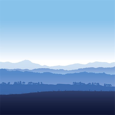 Vector illustration landscape of mountains in fog Stock Photo - Budget Royalty-Free & Subscription, Code: 400-08404935