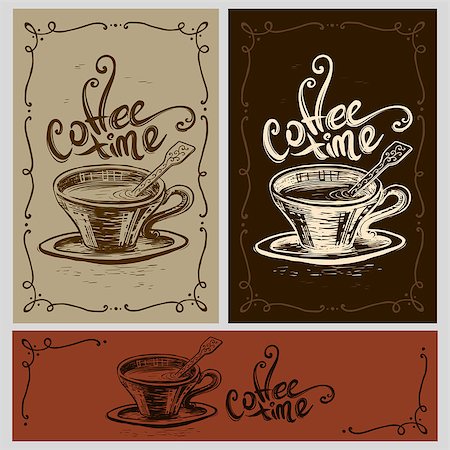 Coffee time - vector stylized lettering. vector sketch illustration - cup of coffee Stock Photo - Budget Royalty-Free & Subscription, Code: 400-08405460